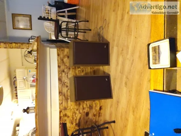 Bar stools and speakers and tv