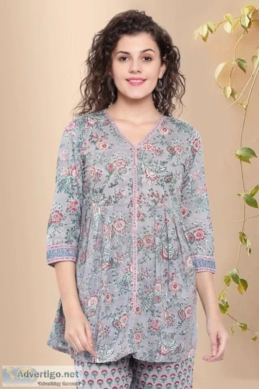 Block Print Cotton Top - Rose Shree