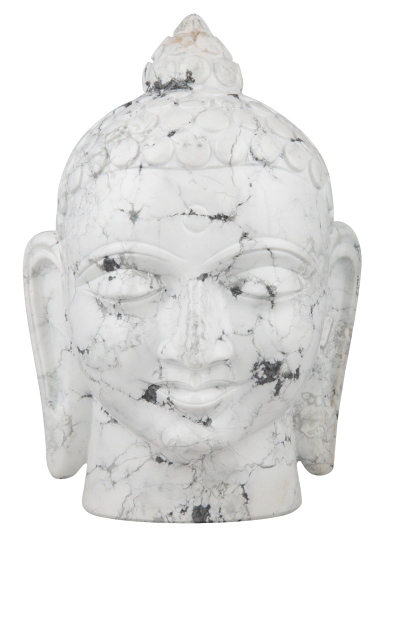 Meditating Buddha Head In Howlite  Stone Statue