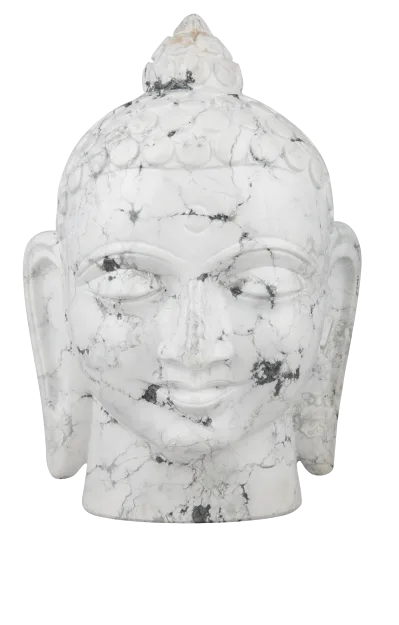Meditating Buddha Head In Howlite  Stone Statue