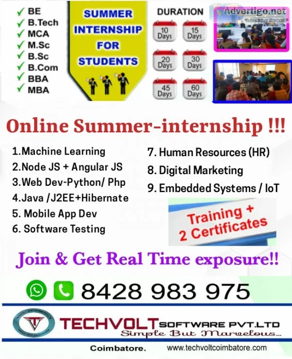 ONLINE INTERNSHIP TRAINING TECHVOLT SOFTWARE ENGINEERING STUDENT