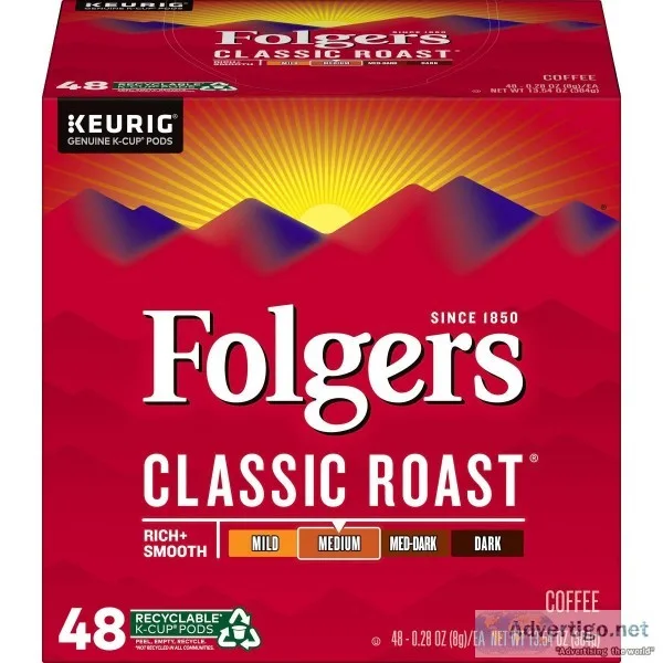 Folgers Classic Roast Medium Roast Coffee K-Cup Pods 48-Count