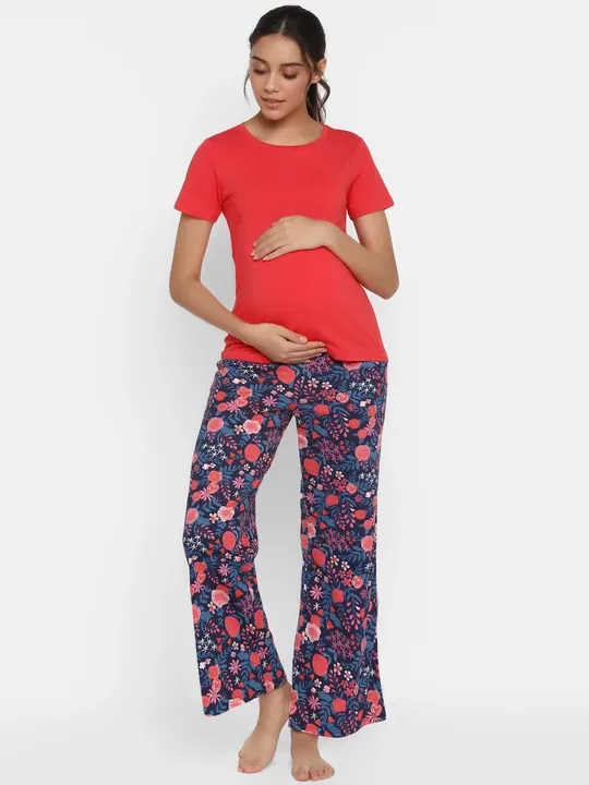 Printed Loose 2-Piece Maternity Tee and Pajama Pants Set