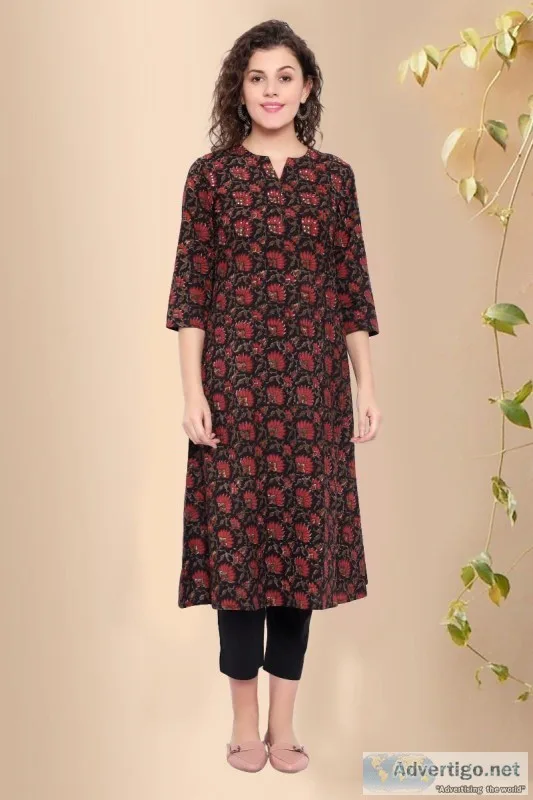 Latest Block Print Cotton Kurta - Rose Shree