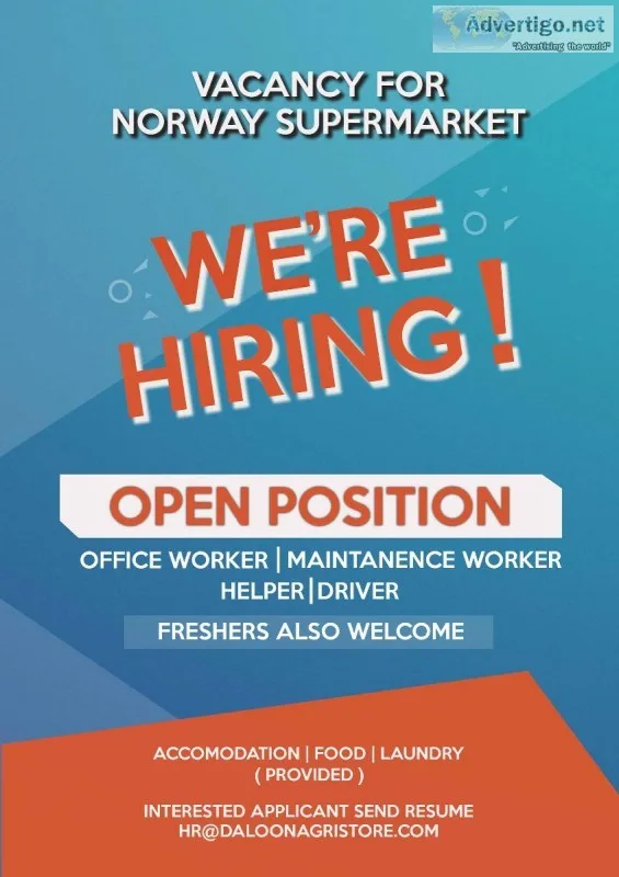 Free vacancy for NORWAY supermarkets