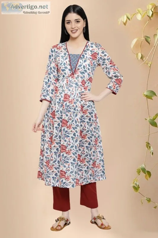 Gyanu Block Print Cotton Kurta for Women  - Rose Shree