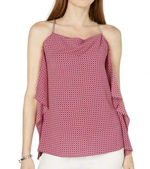 MICHAEL KORS Fuchsia Printed Ruffled Drape Neck Top