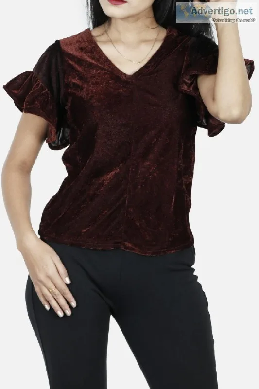 Buy V-Neck Sleeves Velvet Top Online