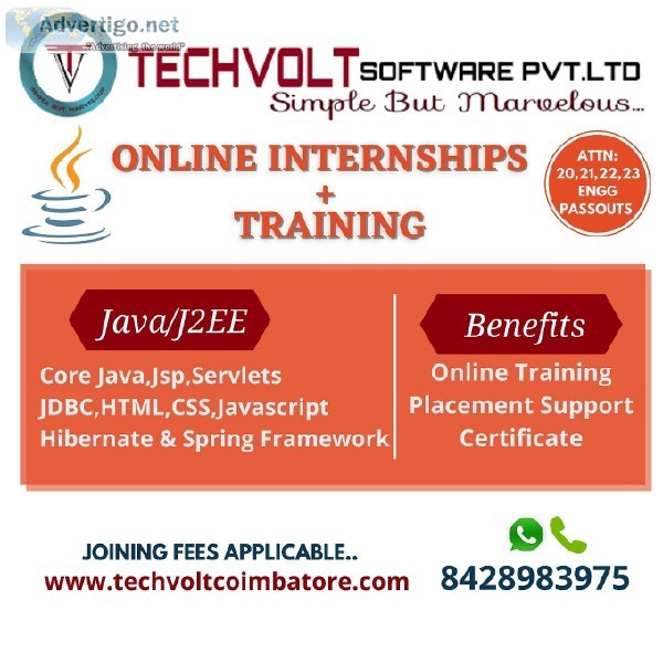 Final year Internship  Students Internship  Techvolt Software En