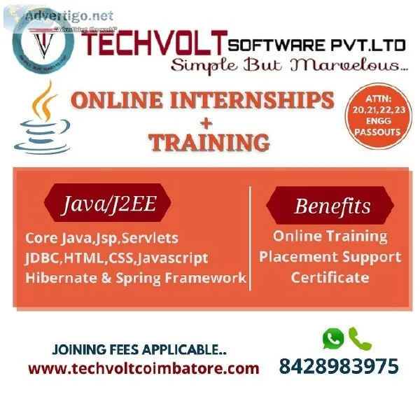 Final year Internship  Students Internship  Techvolt Software En
