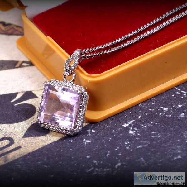 Natural Amethyst Gemstone Purple colored in Square Shaped Pendan