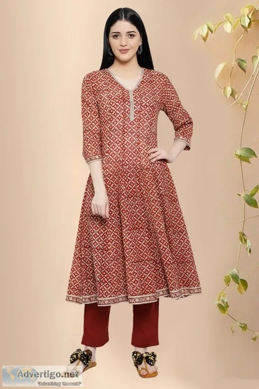 Mohana Block Print Cotton Kurta - Rose Shree