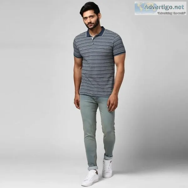 BUKKL Men s Blue Stretchable Slim Fit Jeans