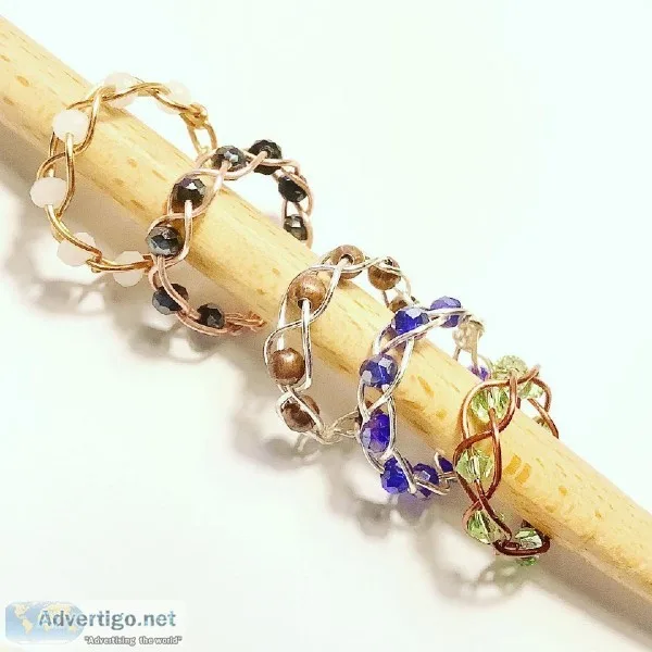 Braided Wire Ring with Crystal Beads Custom Made