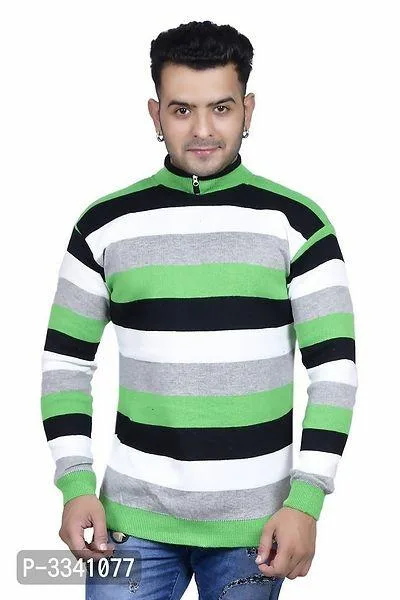 Multicoloured Striped Cotton High Neck Sweater