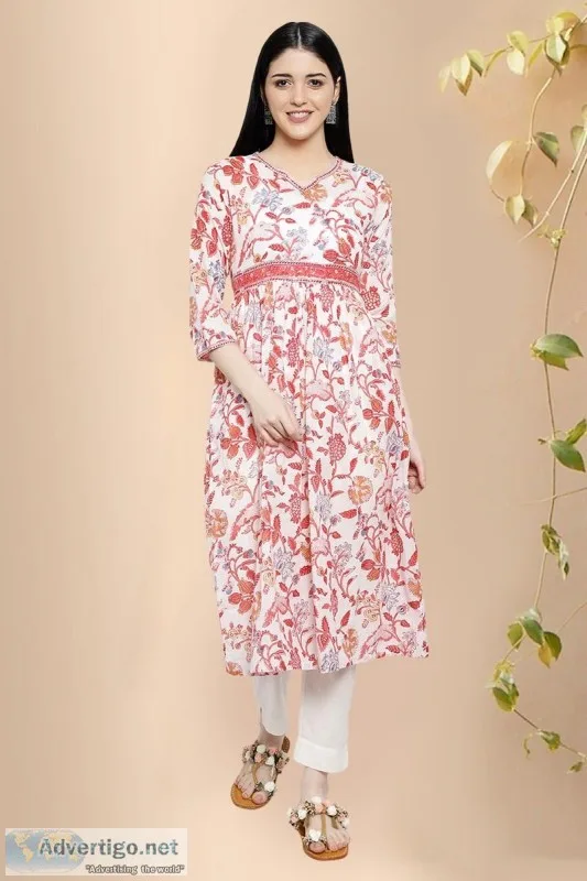 Block print Anarkali Kurta for Women - Rose Shree