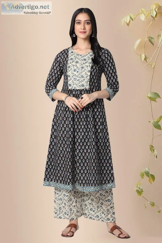 Ganika Buti Block Print Cotton kurta - Rose Shree