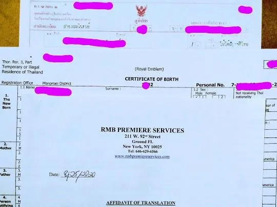 THAI BIRTH CERTIFICATE CERTIFIED TRANSLATIONS