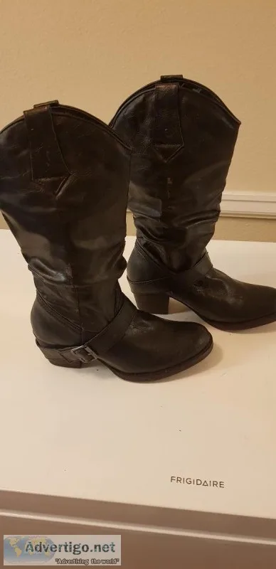 leather western boots black 8.5m