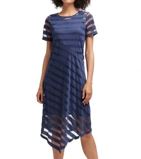 DKNY Dark Blue Striped Asymmetrical Dress Darveys