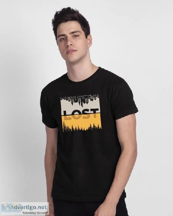 Buy LOST IN TIME Jet Black Printed T-Shirt For Men Online India
