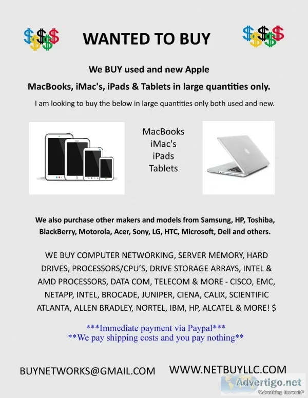 WANTED - WE BUY COMPUTER SERVERS NETWORKING HARD DRIVES CPU S ME