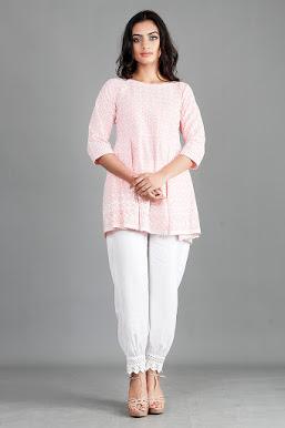 Shop Chikan Peplum Kurti with Tulip Salwar for Women Online