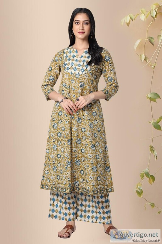 Cotton Block Print Bhumi Jaal Anarkali Kurta - Rose Shree