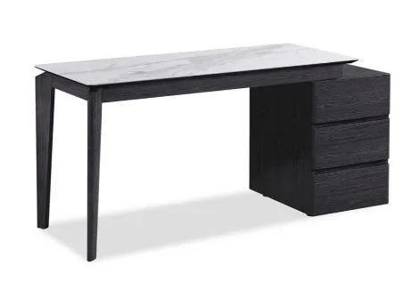 Briny Modern Office Desk in Ceramic and Oak Veneer
