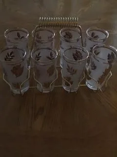 Gold Leaf Design Glasses on Carrier
