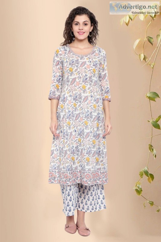 Komal Jaal cotton Block print Kurta- Rose Shree