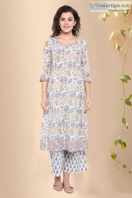 Komal Jaal cotton Block print Kurta- Rose Shree