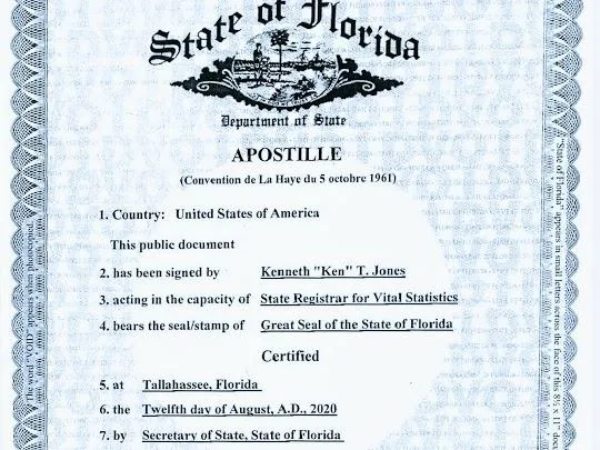 FLORIDA APOSTILLE SERVICES IN NYC FL Birth - Marriage - Divorce 