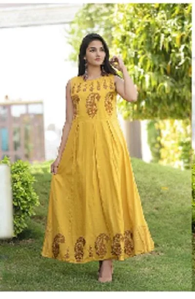 Women s Simple Yellow A-line Kurti