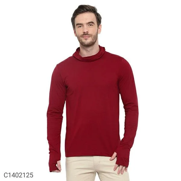 Cotton Solid Full Sleeves CowlSquare Neck T-Shirts