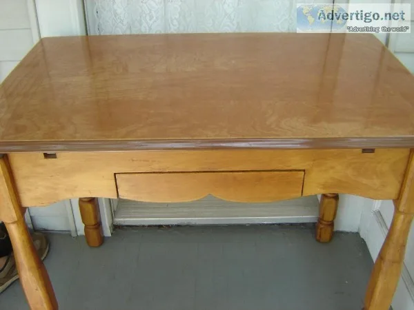 antique WOOD TABLE with ENAMEL TOP. ONLY 75.