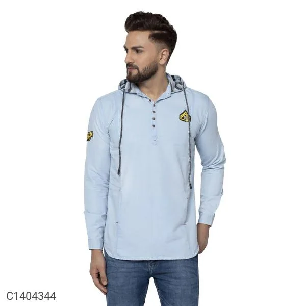 Denim FadedSolid Full Sleeves Hoodie T-Shirt