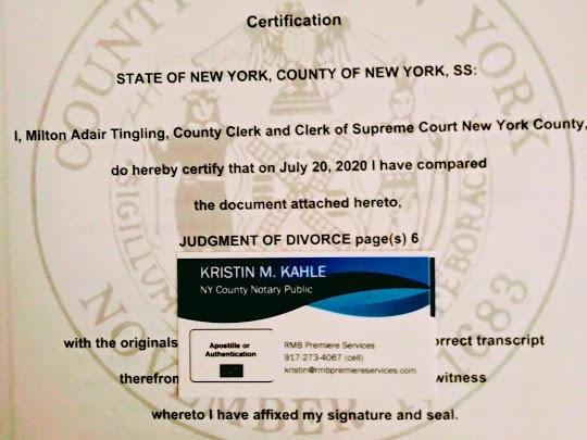 NY COUNTY DIVORCE DECREE APOSTILLE SERVICES