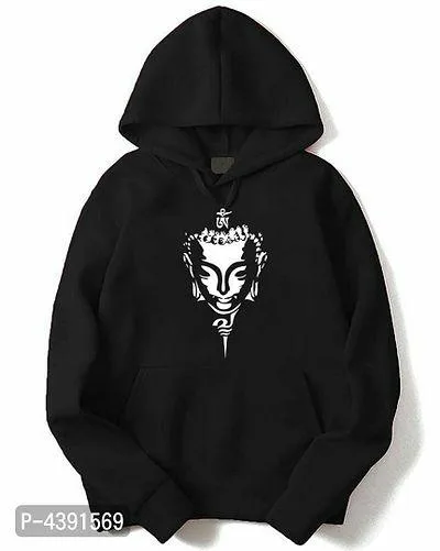 Black Cotton Fleece Printed Hoodies