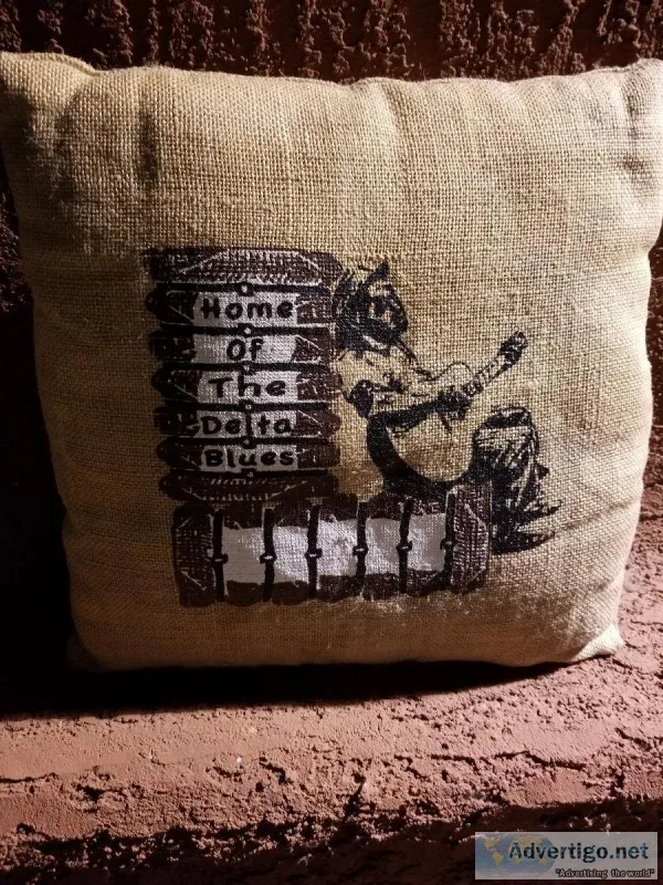 Nostalgic Blues Burlap Pillow 16 in Square