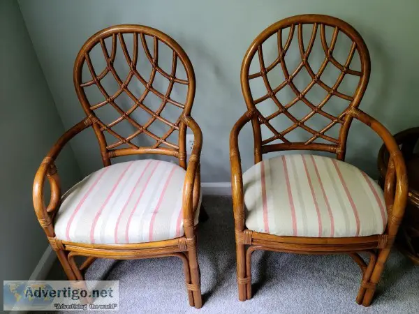 Set of 4 Padded Rattan Chairs