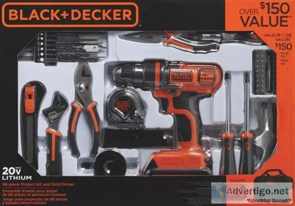 BLACKDECKER 20V MAX Drill and Home Tool Kit 68 Piece (LDX120PK)B