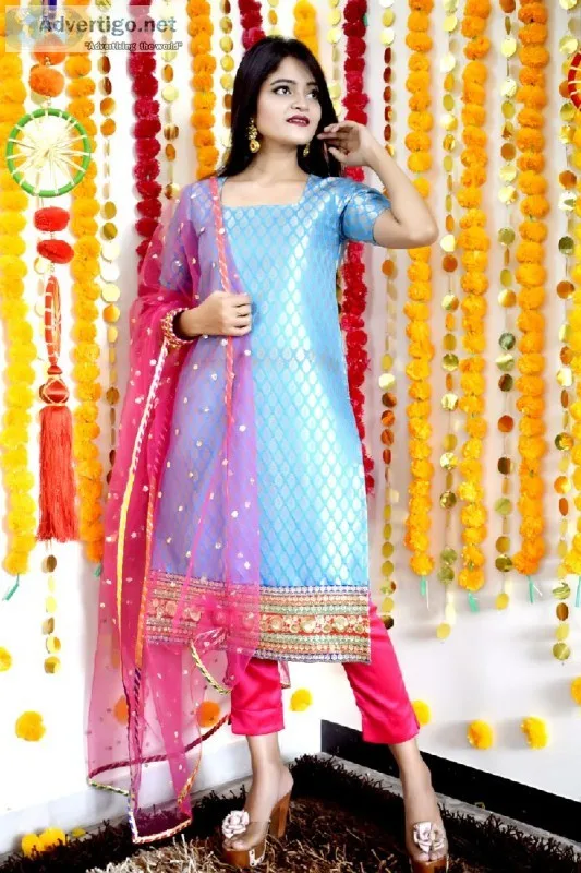 Buy Banarasi Kurta with Silk Bottom and Net Dupatta Online