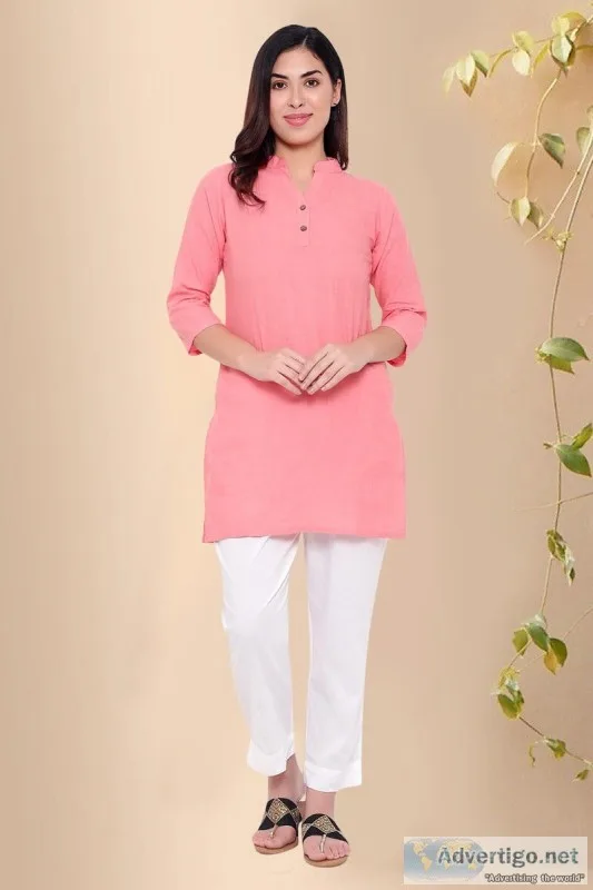 Blossom Pink Cotton Short Kurti  - Rose Shree