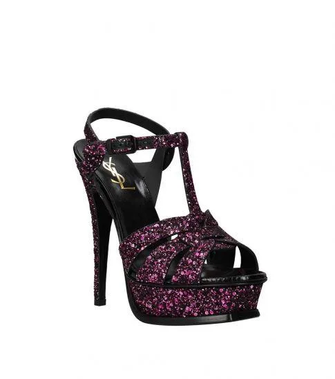 SAINT LAURENT Fuchsia Tribute Glitter Pumps at Darveys