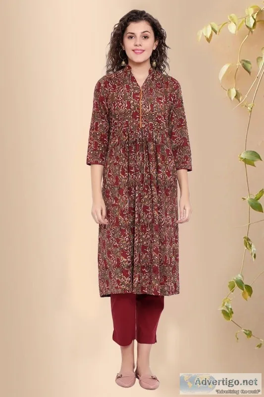 Block Print Cotton Kurta - Women s Fashion - Rose Shree