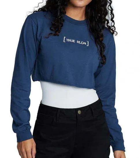 TRUE RELIGION Indigo Logo Slogan Crop Tee at Darveys