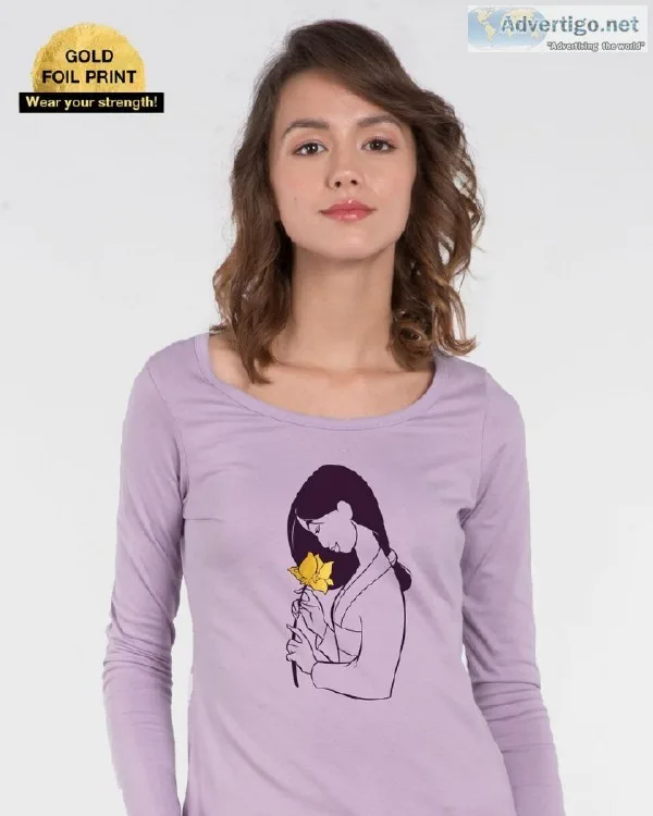 Buy Mulan Flower Gold print Funky Full Sleeve T-Shirts for Women