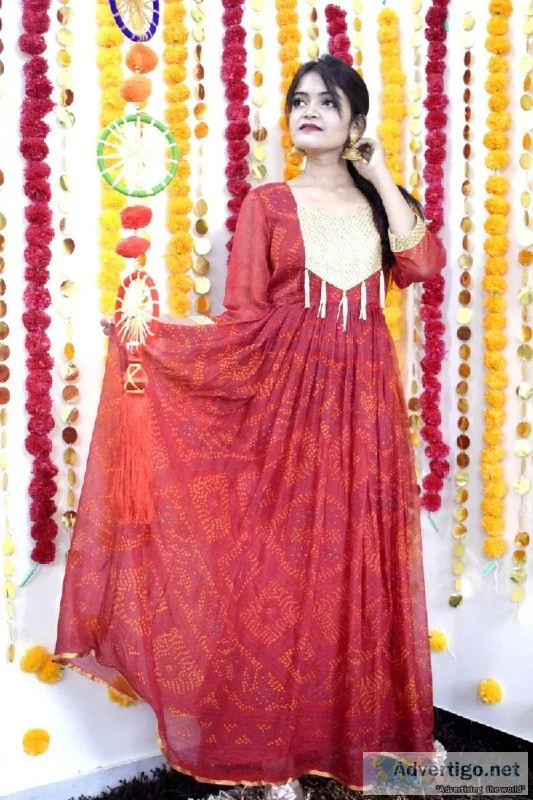 Buy Maroon Chiffon Anarkali with Golden Patch Online