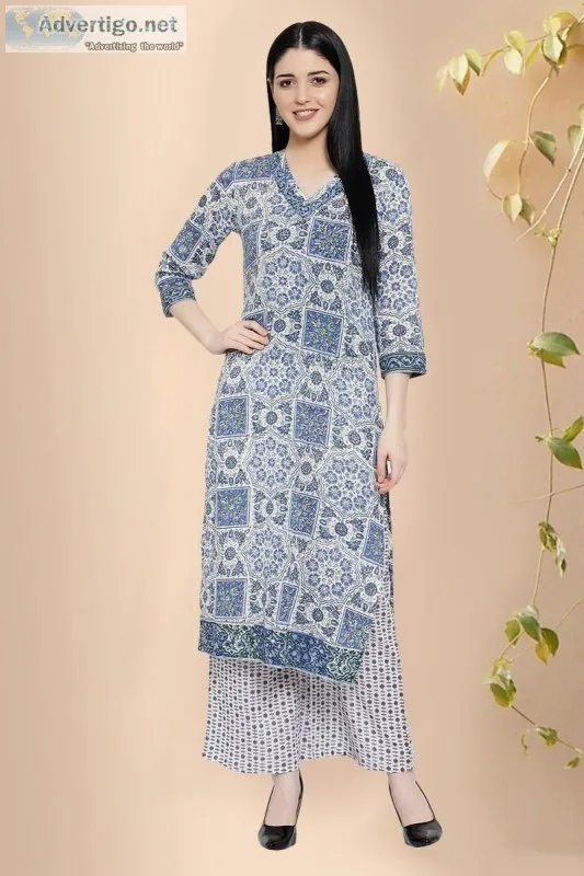 Cotton Block Print Straight Kurta - Rose Shree